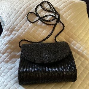 Vintage black beaded evening bag